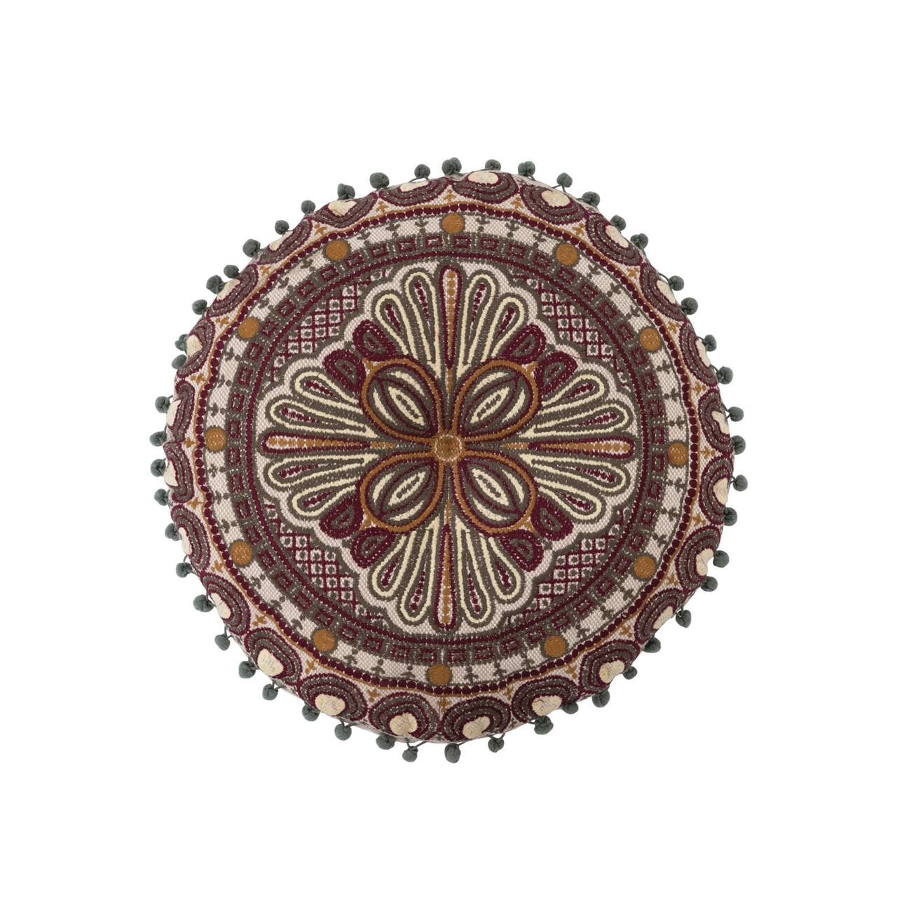 Hello Honey® Round Embroidered Cotton Pillow with Pom Pom Trim